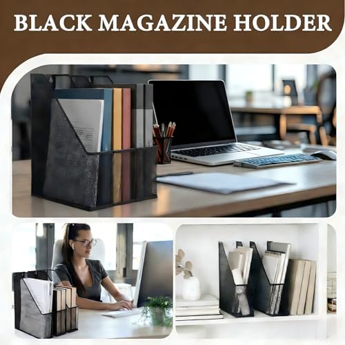 Sliner 4 Pack Metal Magazine Holder Black Mesh Steel Document Rack 1 Section File Organizer Extra Wide Magazine Folder Storage Desk Tidy for Office Home, 12.6”x 9.8”x 3” - Image 6