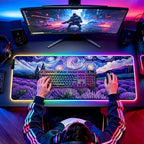 RGB Lavender Field Starry Night Gaming Desk Mat & Mouse Pad, XL - Image 7