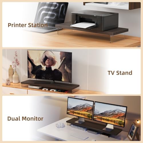 Dual Monitor Stand Riser, 40x10 in Wood & Acrylic Desktop Organizer Shelf - Image 6