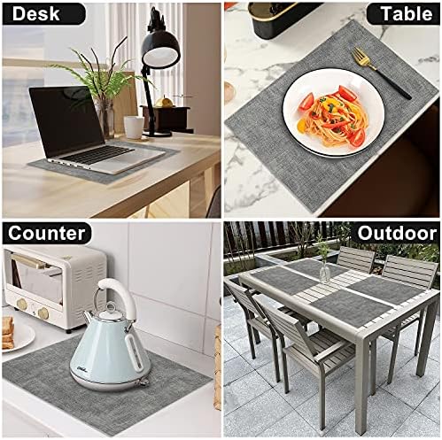 Leather Heat Resistant Placemats Set of 6 Waterproof Wipeable Washable PU Table Mats,Easy to Clean Anti-Slip (6, Light Grey) - Image 7