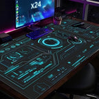 48x24in Cyberpunk Gaming Mouse Pad, Futuristic HUD Extended Desk Mat - Image 7