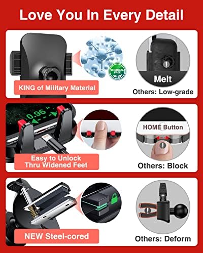 VANMASS【85+LBS Strongest Suction & Military-Grade Ultimate Car Phone Mount【Patent & Safety Certs】 Cell Phone Holder for Dash Windshield Vent for iPhone 17 Pro Max Automobile Interior Sets, Red - Image 6