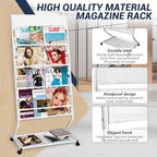 4-Tier Rolling Magazine Rack, Floor Standing Brochure & Literature Display Stand, 23.4" Wide, White - Image 3