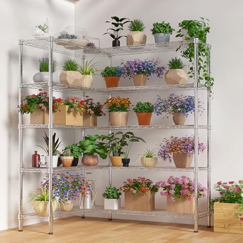 5 Tier Storage Racks Shelving, Heavy Steel Pantry Shelves, Adjustable Wire Shelving Rack, Suitable for Garage, Kitchens, Offices, 58" W x 14" D x 71" H, Chrome - Image 6
