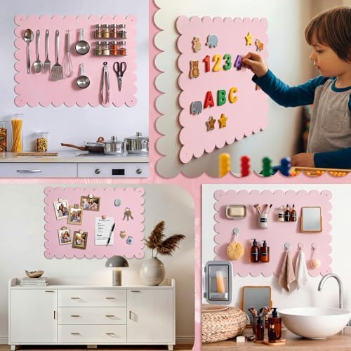 Gueevin 3pack Magnetic Board for Wall 16.1" x 13" Magnet Bulletin Board to Display Scalloped Magnetic Letters, Numbers, Notes for Refrigerator, Cubicle, Cabinet, Come with Tapes and Screws(Pink) - Image 6