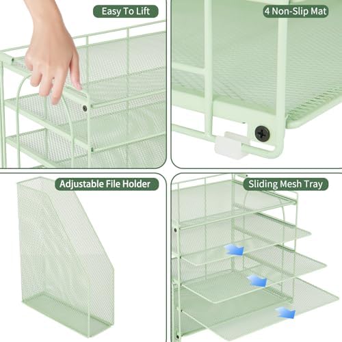AUPSEN Desk Organizers and Accessories, 5-Tier Desktop Paper File Organizer with Removable File Holder, Desk Accessories & Workspace Organization for Home Office Supplies (Mint) - Image 6