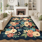 DUKINO 5x7 Area Rugs for Bedroom, Floral Washable Rug Non Slip, Navy Blue by DUKINO