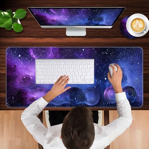 Keyboard Wrist Rest and Mouse Pad with Wrist Support Set Ergonomic Coaster,Memory Foam,Easy Typing Pain Relief,Large XL Desk Mat 31.5"x 11.8",Galaxy Design - Image 4