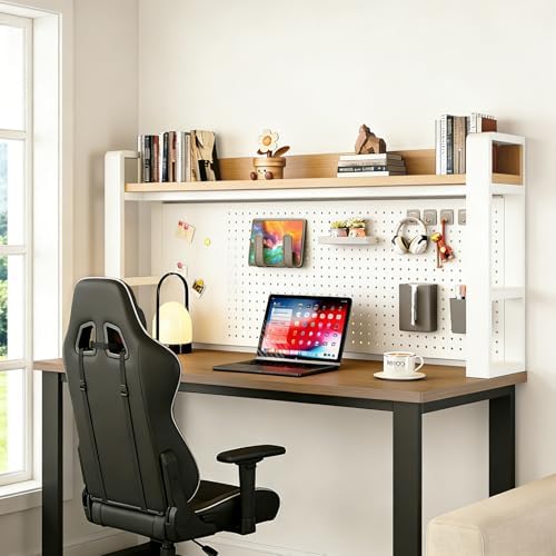 LINLIUA 2/3/4 Tier Desk Hutch, Metal Desk Shelf with Pegboard, Desk Shelves for Top of Desk, Freestanding Desktop Bookshelf, Desktop Shelf Organizer Display Rack for Dorm Office and Home by LINLIUA