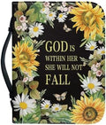 Sunflowers Poetic Scriptures Bible Cover for Women Soft PU Leather Verse Print Bible Carrying Case Large Capacity Book Organizer with Top Handle Gifts for Christians by Glomenade