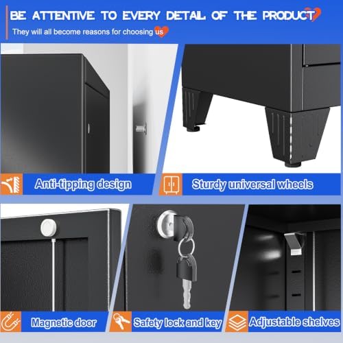 GAIOUS 79" Tall Metal Storage Cabinet with Lock,2 Door Steel Bookcase Black - Image 5