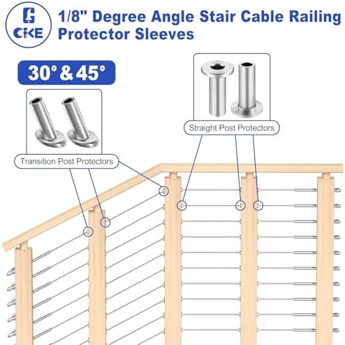 CKE 150 Pack T316 Stainless Steel Protector Sleeves for 1/8" Wire Rope Cable Railing, Marine Grade Protective Sleeves Deck Cable Railing Kit for Wood Posts DIY Balustrade, CR01 - Image 4