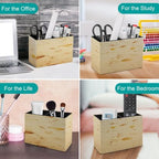 PU Leather Multi-Compartment Pen Holder Desktop Organizer Pencil Cup Storage Caddy for Office Home Supplies Handmade Paper with Organic Insertions And Grunge Surface - Image 4