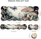4 in 1 Desk Mat Set,Mouse Pad with Keyboard Wrist Rest,Wave-Shaped Design,Non-Slip Rubber Base,Waterproof,for Home,Office,Gaming,Mushrooms and Butterflies - Image 2