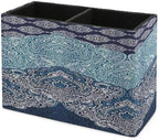 PU Leather Multi-Compartment Pen Holder Desktop Organizer Pencil Cup Storage Caddy for Office Home Supplies Boho Paisley India Bohemia Dark Navy - Image 7