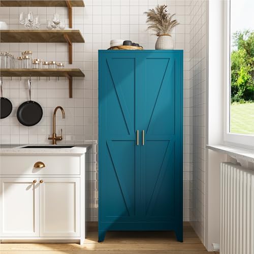 COFaR 61" Metal Pantry Cabinet in Peacock Blue, Farmhouse Storage Cabinet with Adjustable Shelves, Sturdy Freestanding Cupboard for Kitchen Organization, Bathroom & Living Room - Image 4