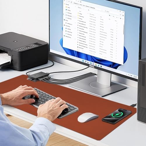 Desk Mat with Wireless Charging, Brown Mouse Pad with Wireless Charger, Desk Pad Matt for Desktop, Mousepad Gaming Large Mouse Pad, Leather Compute for Keyboard and Mouse, 32" x 16" - Image 5