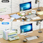 OPNICE Desk Organizer, 4-Tier Desktop File Organizer with Drawer and Pen Holders, Office Desk Accessories, File Sorters, Workspace Organizers for Office Supplies(Green) - Image 5