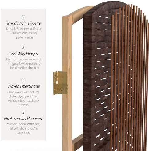 Red Lantern 2 ft. Short Fiber Weave Folding Screen - Dark Mocha - 6 Panels - Image 5