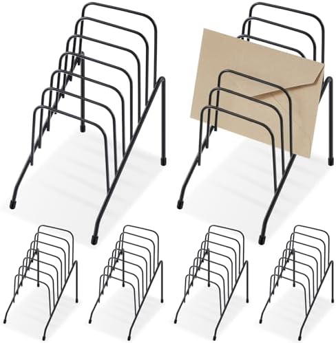 6 Pcs Metal Incline Desk Flip Organizer Rack Small Desktop File Folder Sorter 6 Compartment Wire Vertical Incline Magazine Holder for Mail Paper Book Magazine Filing Office Desk by Surfinton