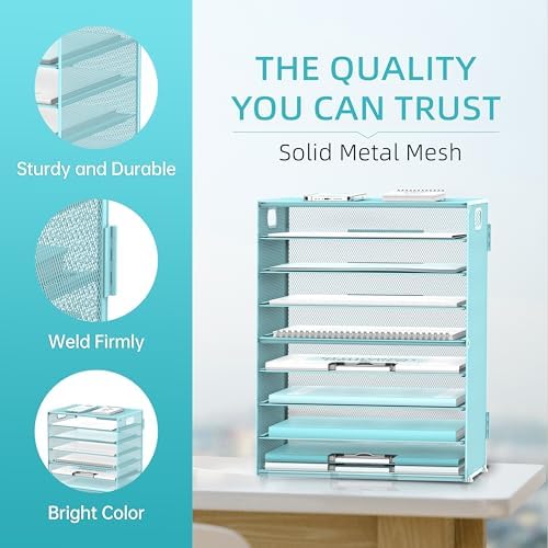 9-Tier Paper Organizer for Desk, Letter Tray with Handles, Blue, 2 Pack - Image 4