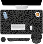 Britimes Keyboard Mouse Pad Set, 4 in 1 Desk Mat Set, Grey Leopard Cheetah by Britimes