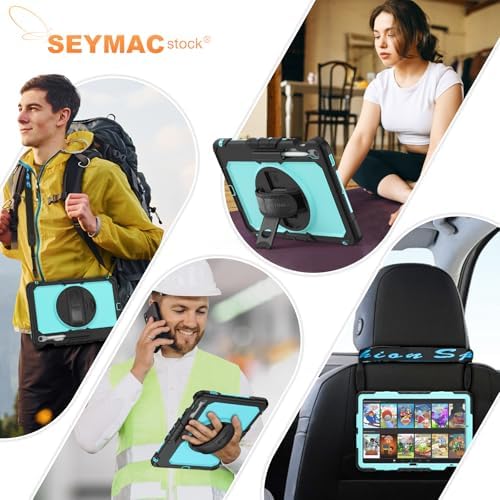 SEYMAC stock Case for Samsung Galaxy Tab S10 FE+ Plus 5G Tablet Case 13.1'' Protective with Screen Protector, Pen Holder, 360 Rotate Stand, Hand Strap, Shoulder Strap, SkyBlue1 - Image 6