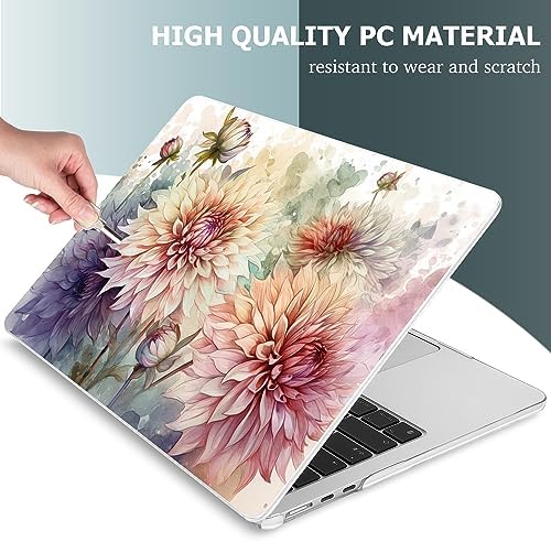 Mektron for 2026/2025/2024/2023 MacBook Air 15 INCH M5 A3448 /M4 A3241 /M3 A3114 /M2 A2941 Case, Printed Plastic Hard Shell Cover with 15.3" Liquid Retina Display Touch ID, Watercolor Dahlias - Image 4