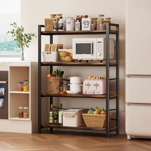 4 Tier Bookshelf 31.49" Width, Book Organizers and Storage, Wood and Metal Tall Bookcase, Rustic Book Shelf Organization and Storage for Home Living Room Bedroom Office Storage(Rustic Brown) - Image 5