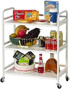 DCLRN 3 Tier Rolling Cart with Lockable Wheels Sturdy Construction,Solid Shelves,Recessed Screw Holes Ideal for Kitchen and Home Storage Size:23.6" Dx11.8 Wx29.5 H(White) by DCLRN