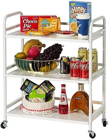 DCLRN 3 Tier Rolling Cart with Lockable Wheels Sturdy Construction,Solid Shelves,Recessed Screw Holes Ideal for Kitchen and Home Storage Size:23.6" Dx11.8 Wx29.5 H(White) by DCLRN