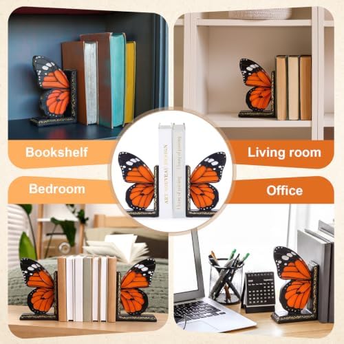 Epakh 2 Pcs Monarch Butterfly Book Ends Decorative Bookends - Image 6