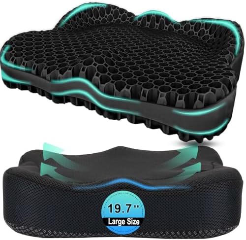 Thicken 19.7in Seat Cushion, Gel Seat Cushion for Long Sitting–Office Chair, Wheelchair, Car Cushion, Large Cooling Pad for Back Pain, Sciatica, Tailbone Pain Relief by AirllantryHome