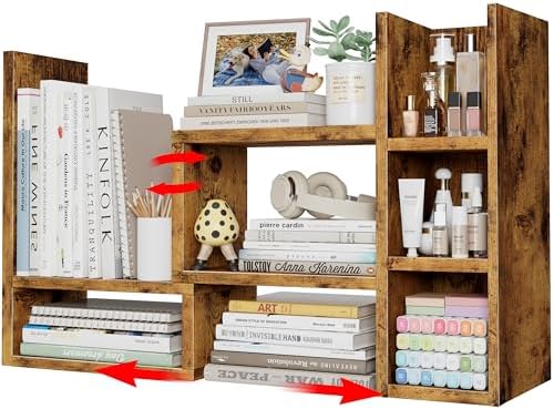 NUTIKAS Desk Shelves Desktop Organizer Shlef - Rustic Office Organization for Top of Desk Organizers and Accessories Corner Bookshelf Table Top Shelving Small Hutch Decorations for Office by NUTIKAS