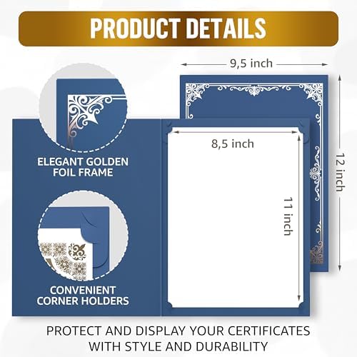 50 Pack Double Sided Certificate Holders 8.5x11 Blue - Heavyweight 300gsm Cardstock Diploma Holder - Dual Certificate Folder Letter Size Award Certificate for Graduation with Gold Foil Diploma Cover - Image 3