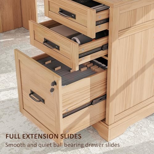 Whalefall 67'' Farmhouse L-Shaped Desk with Drawers for Home Office, Walnut - Image 4