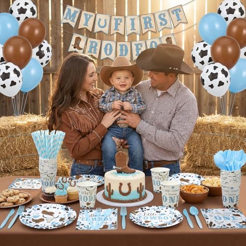 450 Pcs Tableware Set, Serve 50, Blue, My First Rodeo Birthday - Image 4
