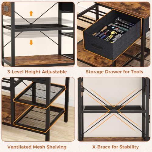 Homieasy 3D Printer Stand with Filament Storage, 39.4" x 23", Rustic Brown - Image 6