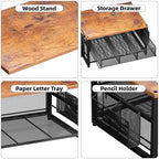Marbrasse Wood Printer Stand for Desk, 2-Tier Desktop Printer Table for Home Office, Printer Stand with Storage Drawer 2 Pen Holders, Multi-Purpose Desk Organizer for Fax Machine Scanner(Wood Brown) - Image 3