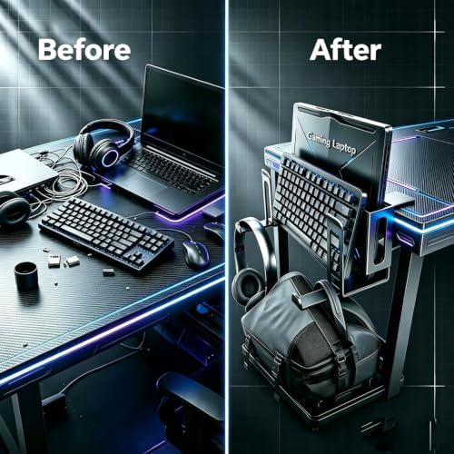 Desk Side Storage Gaming Laptop Holder,Clamp-on Vertical Notebook Stand - Image 6