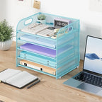 Cawukege 2 Pack 5 Tier Paper Organizer, Letter Tray with Handle, Mesh Desk Organizer, Metal File Organizer, Office Desk Accessories for Home, Office, Classroom, School -Blue - Image 7