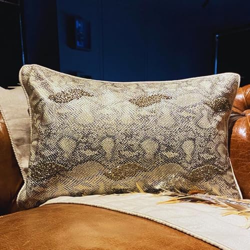 The HomeCentric Decorative Gold 12"x24" (30x60 cm) Oblong Chair Pillow Case, Faux Leather Beaded Pattern Bed Pillow Cover, Animal Pattern Modern Style - Animal Bling - Image 4