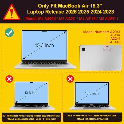 Tuiklol for 2026 2025 2024 2023 MacBook Air 15 inch Case Model M5 A3448 M4 A3241 M3 A3114 M2 A2941 Hard Shell Case for MacBook 15.3'' Cover, Bow & Rose - Image 2
