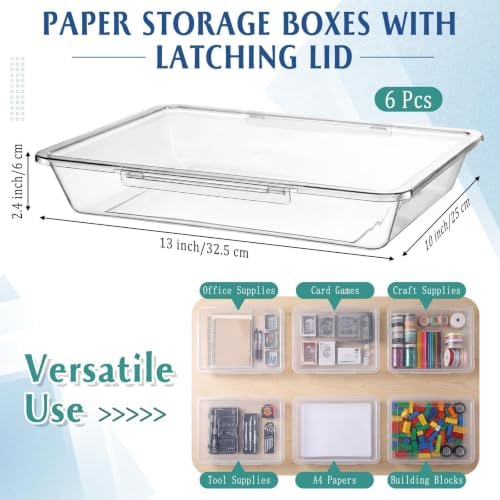 Tinlade 6 Pcs Classroom Paper Storage Bins with Lids, 13x10, Clear - Image 2