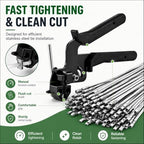 Cable Tie Gun Kit with 100Pcs 11.8" 50Pcs 9.8" 50Pcs 7.8" 304 Stainless Steel Zip Ties, Heavy Duty Wire Fence Repair Tool for Chain Link, Farm Metal Cages, Chicken Coops, Automotive Exhaust Wraps - Image 2