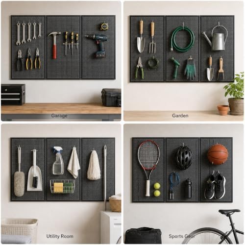 36 x 20 Inch Metal Pegboard Kit, 3Pack Pegboard Panels with 100Pack Hooks, Black Peg Board Wall Organizer for Garage Workbench - Image 7