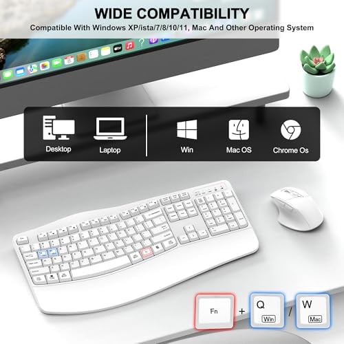 Wireless Keyboard and Mouse Combo, 2.4G Ergonomic Wave Keys(White) - Image 7