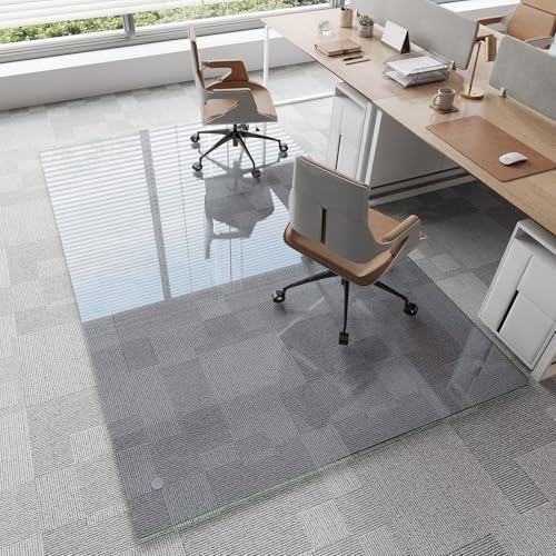 Tempered Glass Chair Mat for Carpet, 48"x80" Grey Floor Mat by MYSUNORIA