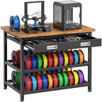 Heavy Duty 3D Printer Stand with Storage, 3D Printer Table with Metal Drawer,Sturdy 3-Tier Metal 3 D Printing Desk for 3 D Printers,Brown by Unknown