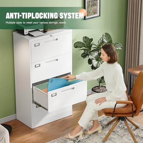 Letaya 4 Drawer File Cabinets with Lock,Metal Lateral Filing Storage Cabinet Printer Stand,White Steel Home Office Cabinet for Hanging Files Letter/Legal/A4 Size (White, H51.73×W28.35×D15.74) - Image 4